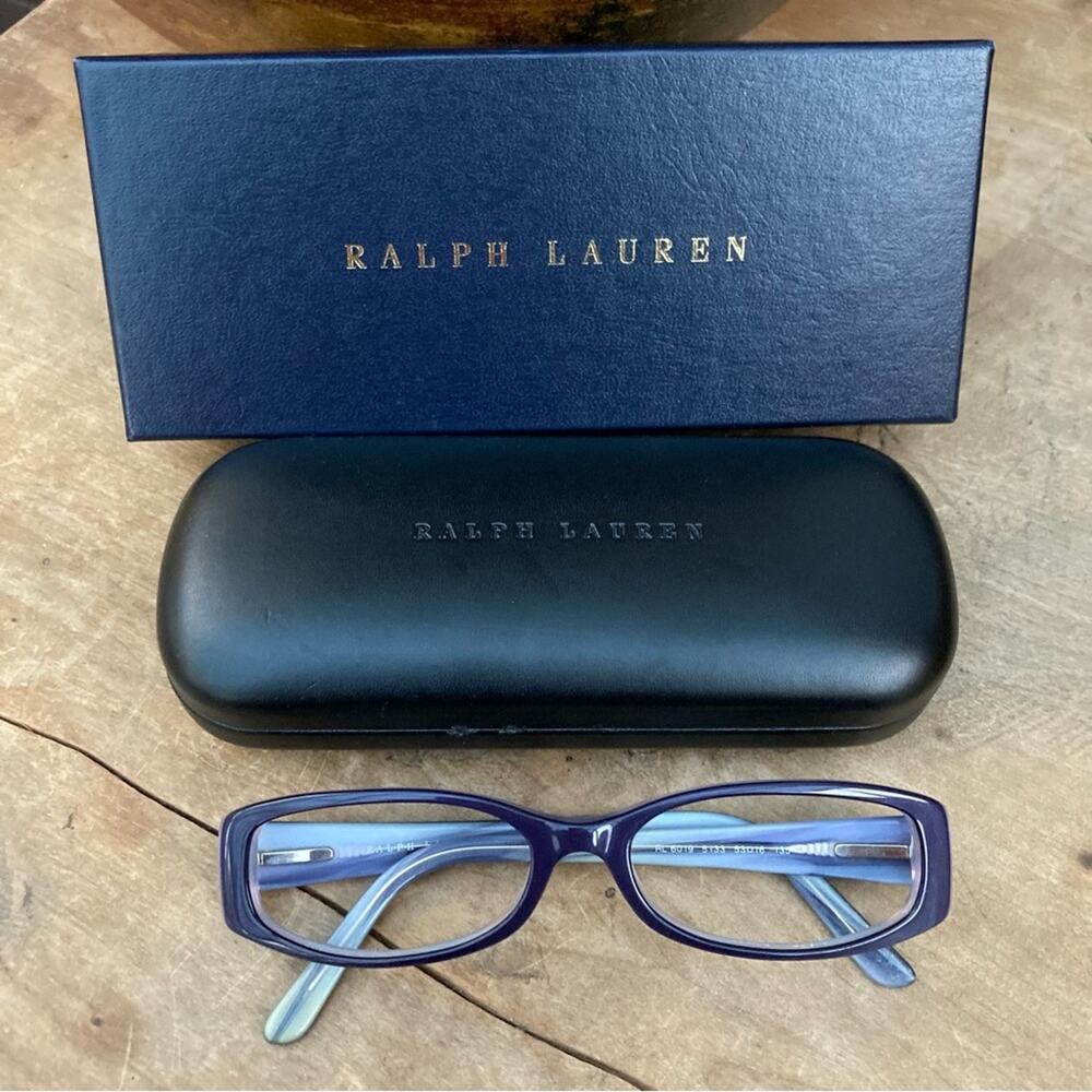 Ralph Lauren reader glasses frames only women two tone Lucite purple with case - Picture 4 of 13